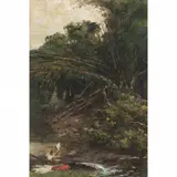 PAISAGEM COM LAVADEIRA by Beniamino Parlagreco, ÓLEO SOBRE MADEIRA, offered Jun 2022