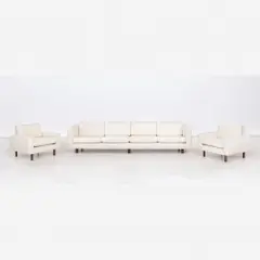 DÉCADA DE 60 by Joaquim Tenreiro, CONJUNTO DE SOFÁ E PAR DE POLTRONAS EM MADEIRA E ESTOFADO EM TECIDO, offered Oct 2020