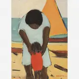 Mãe e filha na praia by José Pancetti, Óleo sobre papel, offered Oct 2018