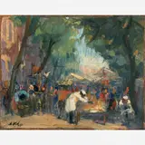 Alfredo Volpi, Feira do Cambuci, Óleo sobre tela colada em placa