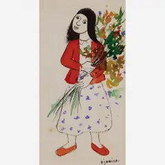 Mulher com flores by Djanira da Motta e Silva, Aquarela e Nanquim, offered Jan 2013