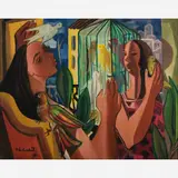 Mulheres com pássaros by Di Cavalcanti, Óleo sobre tela, offered Jun 2012