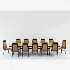 Sala de jantar com 12 cadeiras by Joaquim Tenreiro, Jacarandá da Bahia e vidro, offered Sep 2011