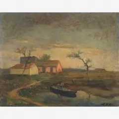 Margem do Rio Tiête by Alfredo Volpi, ÓLEO SOBRE CARTÃO, offered Apr 2011