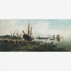 Barcos no Arsenal de Guerra do Império by Giovanni Battista Castagneto, Óleo sobre tela, offered Dec 2010
