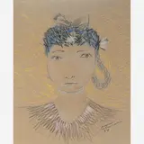 Candido Portinari, Menina com trança e laço, Desenho a crayon colorido sobre papel pardo