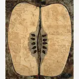 Bernard Bouts, Uma maça cortada, Óleo sobre madeira e areia com incisões