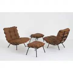 Martin Eisler, Par de poltronas Costela, circa 1960, Estrutura de madeira e ferro com estofamento em couro