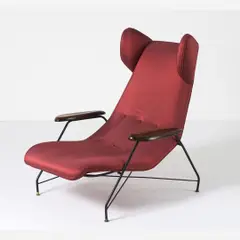 Carlo Hauner, Armchair, circa 1960, Estrutura de ferro, braços de Jacarandá e estofamento de seda