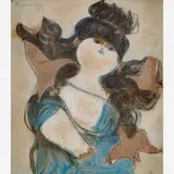 Milton Dacosta, Figura e Pássaros, Nanquim e guache sobre eucatex