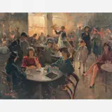 Mecatti, Cena de bar, Óleo sobre tela