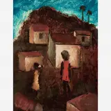 Meninas na favela by Orlando Teruz, Óleo sobre tela, offered May 2008