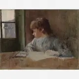 Antônio Souza Pinto, Menina Estudando, Óleo sobre tela