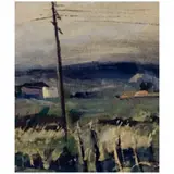 Mick Carnicelli, Paisagem Campestre com Poste, ÓLEO SOBRE MADEIRA