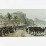 Jean-Baptiste Debret, Embarquement des Troupes a Prahia Grande, pour L´Espédition contre Monte-Video, Litografia