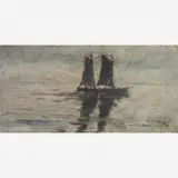 Canoa de Duas Velas by Giovanni Battista Castagneto, ÓLEO SOBRE MADEIRA, offered Dec 2004