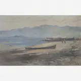 Canoa a seco na praia de Paquetá by Giovanni Battista Castagneto, ÓLEO SOBRE MADEIRA, offered Dec 2004