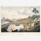 Johann Moritz Rugendas, Vue de la Montagne de Corcovado Et du Faubourg de Cadete. (1935), Litografia Original realçada com aquarela