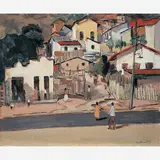 Bustamante Sá, Paisagem com Figuras, Óleo sobre eucatex