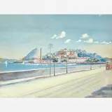 Henrique Goldschmidt, Igreja da Glória vista da Praia do Flamengo, Aquarela