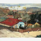 Bustamante Sá, Paisagem, Óleo sobre tela, colagem, chapa de metal e madeira