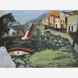 Paulo Pedro Leal, Desastre Marítimo,1894 - 1968, Óleo sobre cartão colado em madeira