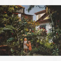 No Jardim by Francisco Aurélio, ÓLEO SOBRE MADEIRA, offered Nov 2001