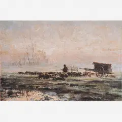 Arthur Wansleben, Camponês e Ovelhas ao Pôr-do-Sol,1861 - 1917, ÓLEO SOBRE TELA