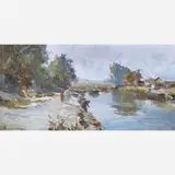 Bigio Gerardenghi, Lavadeiras no Tietê.(c.1930), ÓLEO SOBRE TELA
