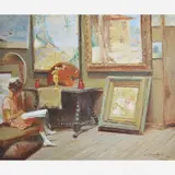 Carlos Chambelland, Leitura no Atelier.(c.1935), ÓLEO SOBRE TELA