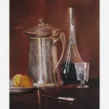 Tankard, cristais, faca e frutas sobre uma mesa by Agostinho José da Mota, ÓLEO SOBRE TELA, offered May 2001