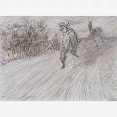 Caminhada de Sancho Pança by Candido Portinari, GRAFITE SOBRE PAPEL, offered Aug 2000