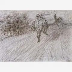 CAMINHADA DE SANCHO PANÇA by Candido Portinari, Grafite sobre papel, offered Aug 2000
