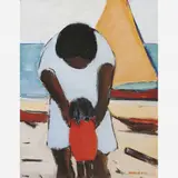 MÃE E FILHA NA PRAIA by Di Cavalcanti, Óleo sobre papel, offered Dec 1999