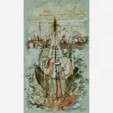 Paisagem com Barcos by Antônio Bandeira, Aquarela e Nanquim, offered May 1999