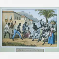 The War Dance or Jogo Capoeira, (c.1828) by Johann Moritz Rugendas, Litografia aquarelada, offered May 1997