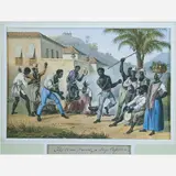 Johann Moritz Rugendas, The War Dance or Jogo Capoeira, (c.1828), Litografia aquarelada