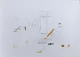 Fernanda Chieco, Le Banquet - Assiette des Fromages - Cremets d‘Anjou, Reblochon, Tome de Savoie, Beaufort, Le Crottin de Chavignol, Le Rocamadour, Roquefort Fondu, 2006, grafite e lapís de cor sobre papel