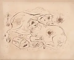 Vaquinhas Deitadas no Pasto by Candido Portinari, 1940, monotipia sobre papel, offered Sep 2026