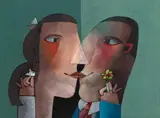 Inos Corradin, O Beijo, óleo sobre tela