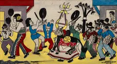 Bumba no Carnaval 80 by Bajado, 1980, óleo sobre eucatex, offered Aug 2026