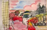 Paisagem by Takeshi Suzuki, nanquim e aquarela sobre papel, offered Jan 2026