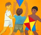 Meninos Com Pipa by Luiz Canabrava, 1977, acrílica sobre tela colada em madeira, offered Jan 2026