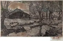 Quintal by Pedro Weingärtner, 1918, litografia, offered Jan 2026