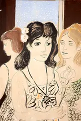 Três Meninas by Noemia Mourão, técnica mista sobre papel, offered Jan 2026