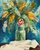 Flores by Délia Simões, 1985, óleo sobre tela, offered Jan 2026