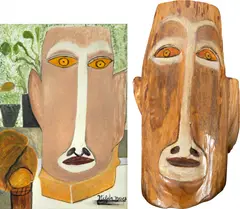 Papa Vento by Nilda Neves, 2022, escultura em madeira e guache sobre papel, offered Feb 2025