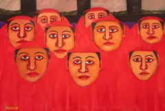 Gente No Trem by Gerson de Souza, 1998, óleo sobre eucatex, offered Feb 2025
