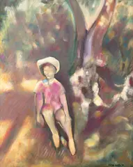 Criança E Oliveira by Mino Carta, 1990, óleo sobre tela, offered Feb 2025