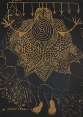 Sem Título by Jaider Esbell, 2019, ecoline dourado sobre papel, offered Feb 2025